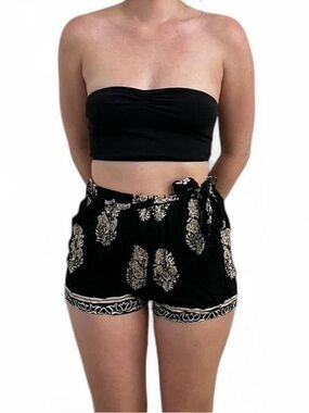 High-Waist Black Printed Tie-Waist Women’s Shorts